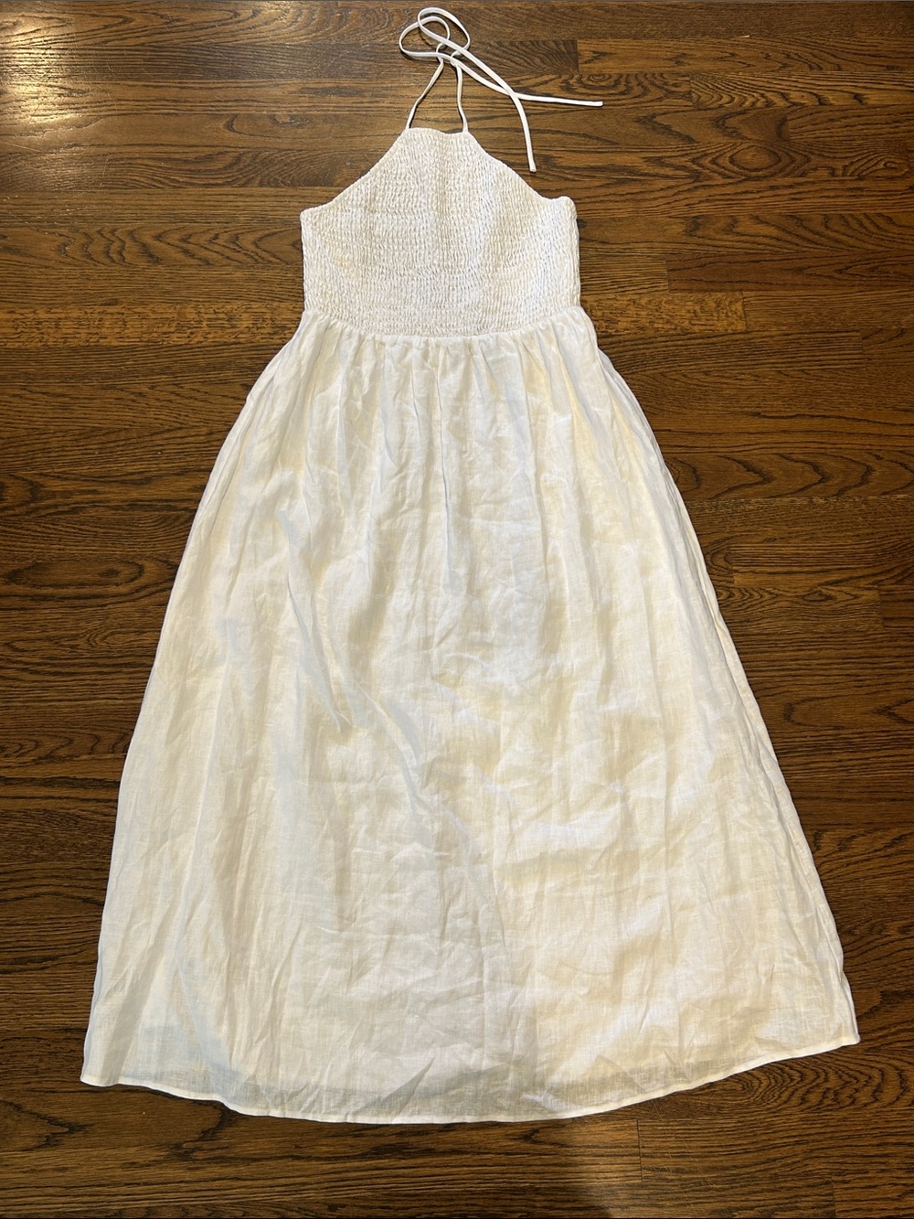 DISSH Aja  White Halter Smocked Bodice Maxi Dress